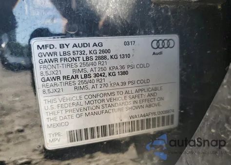 2018 Audi Sq5 Premium Plus из США, поврежденный, VIN WA1A4AFY6J2008874